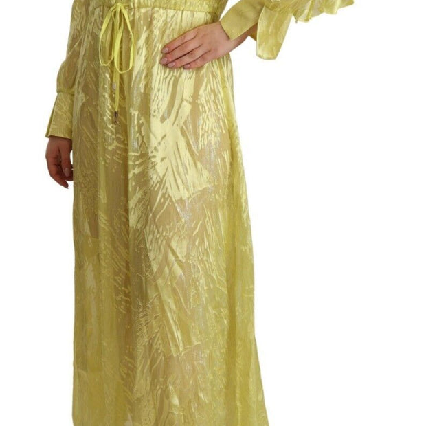 Sunshine Silk Blend Maxi Dress - Long Sleeves & Plunge