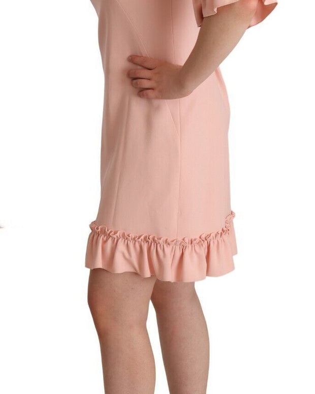 Pink Ruffled Sleeves Viscose Sheath Dress