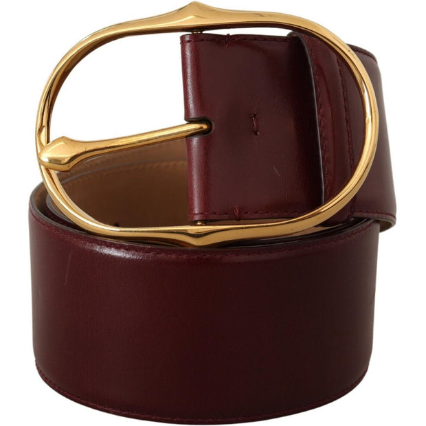 Elegant Brown Leather Belt with Gold Oval Buckle