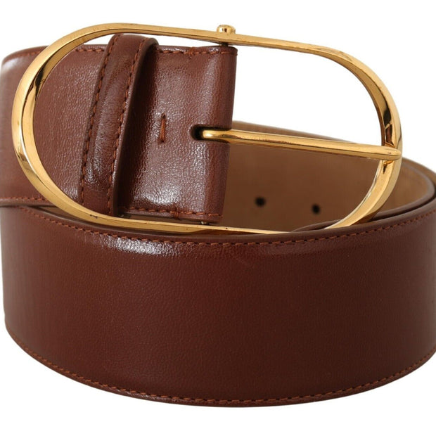 Elegant Brown Leather Belt with Gold Buckle