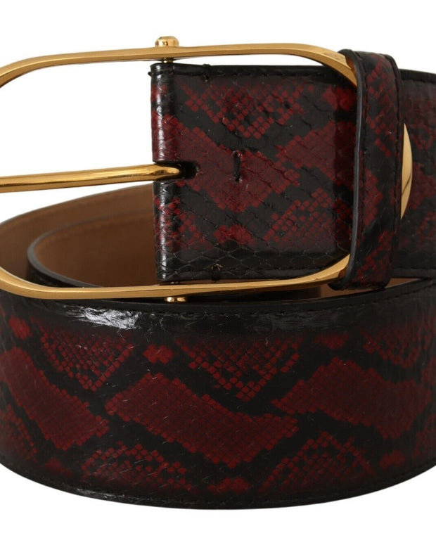 Red Exotic Leather Gold Oval Buckle Belt