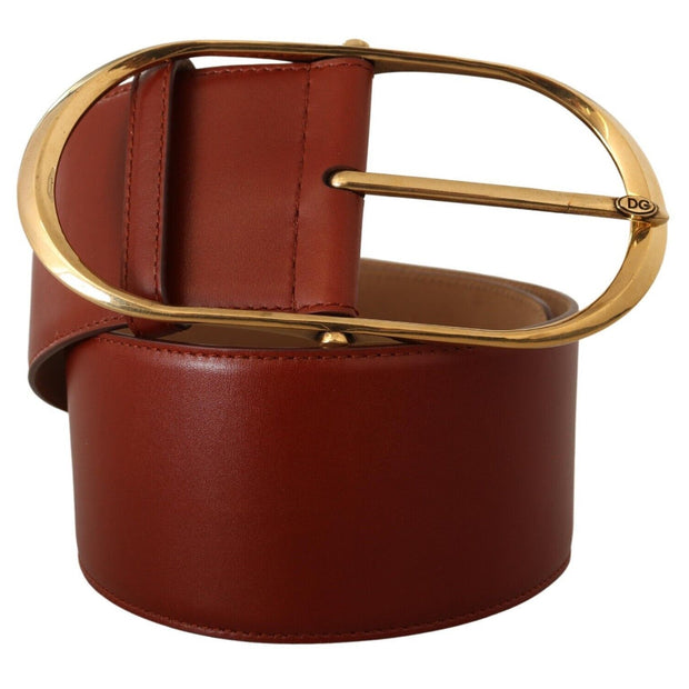 Elegant Maroon Leather Belt with Gold Accents