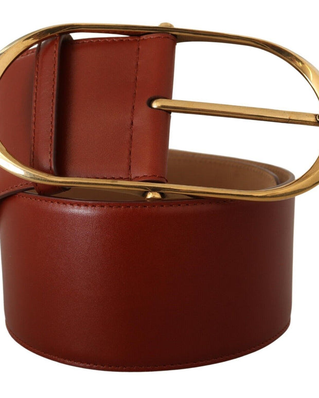 Maroon Leather Gold Metal Oval Buckle Belt