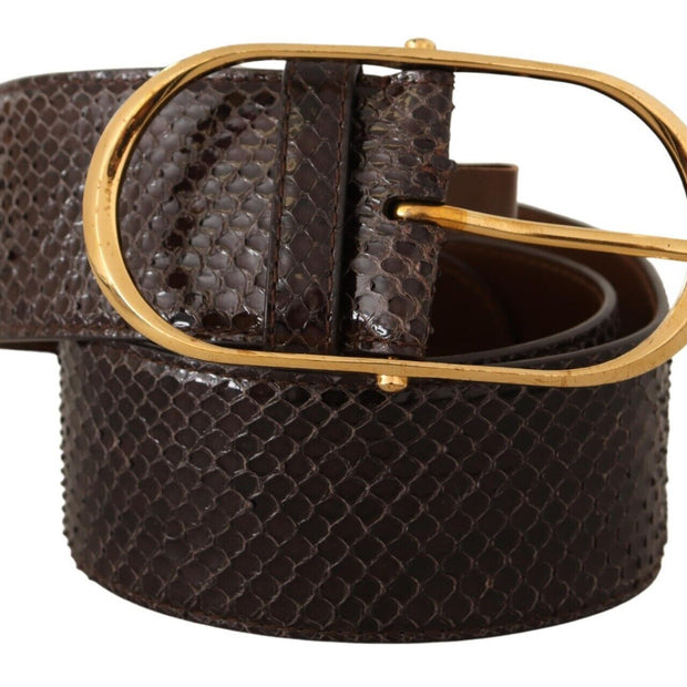 Elegant Python Leather Belt with Gold Buckle