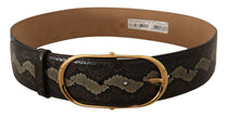 Elegant Snakeskin Belt with Gold Oval Buckle