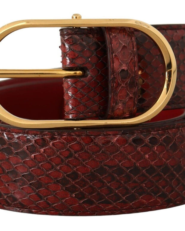Red Exotic Leather Gold Oval Buckle Belt