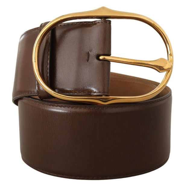 Elegant Brown Leather Belt with Gold Buckle