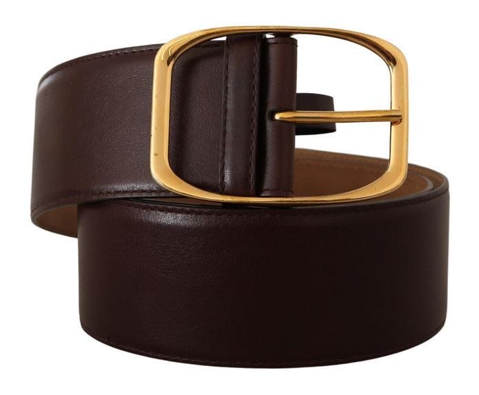 Elegant Dark Brown Leather Belt with Gold Buckle