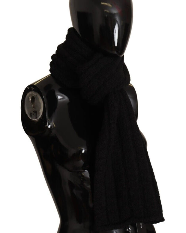Black Virgin Wool Knitted Unisex Warmer Shawl Scarf