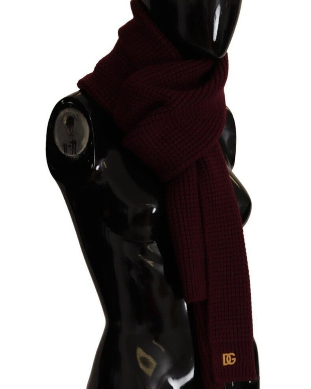 Dark Red Cashmere Logo Wrap Shawl Knitted Scarf