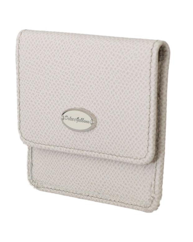 White Dauphine Leather Holder Pocket Wallet Condom Case