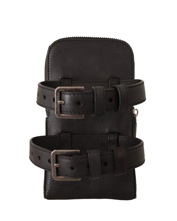 Black Leather Purse Double Belt Strap Multi Kit Wallet