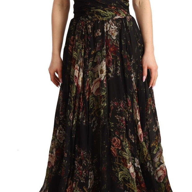 Floral Silk Off-Shoulder Long Dress