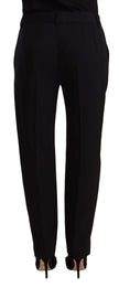Black Mid Waist Skinny Trouser Wool Pants