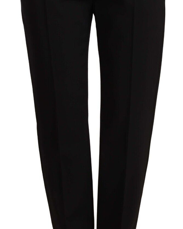 Black Mid Waist Skinny Trouser Wool Pants
