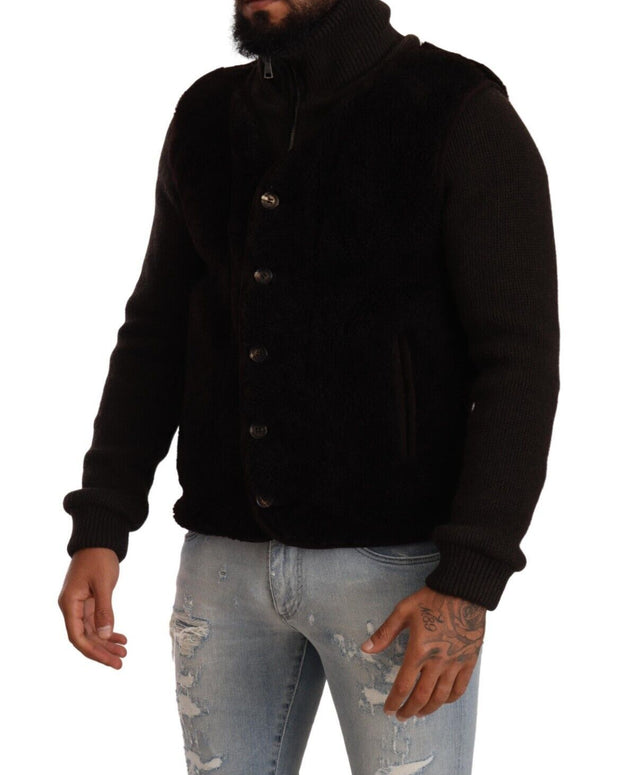 Black Leather Mens Turtle Neck Coat Jacket