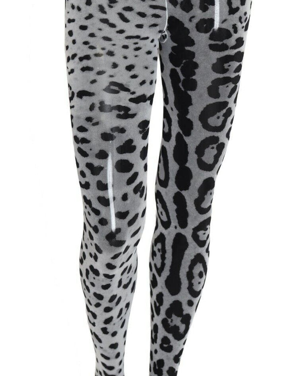 Gray Leopard Print Mesh Nylon Tights