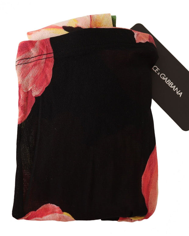 Black Floral Print Nylon Tights Stockings