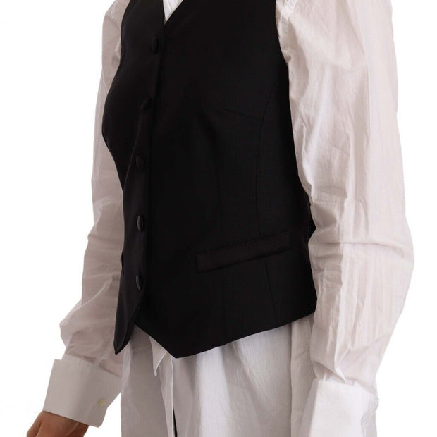 Elegant Black Wool Blend Waistcoat