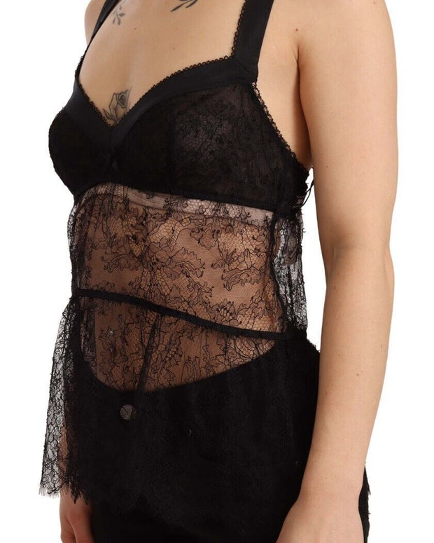 Black Silk Lace Babydoll Nylon Lingerie Top