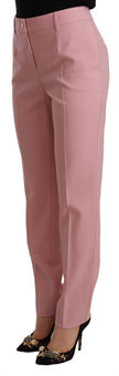 Pink Wool Stretch High Waist Trouser Pants