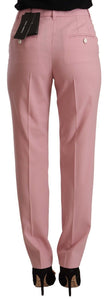 Pink Wool Stretch High Waist Trouser Pants
