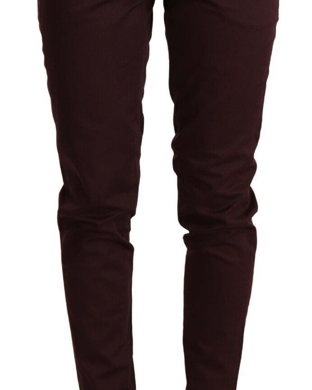 Maroon Mid Waist Skinny Women Trouser Pants