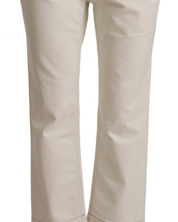 Off White Cotton Flared Cropped Denim Jeans