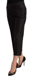 Black 100% Silk Flared Cropped Pants