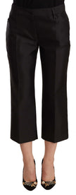 Black 100% Silk Flared Cropped Pants