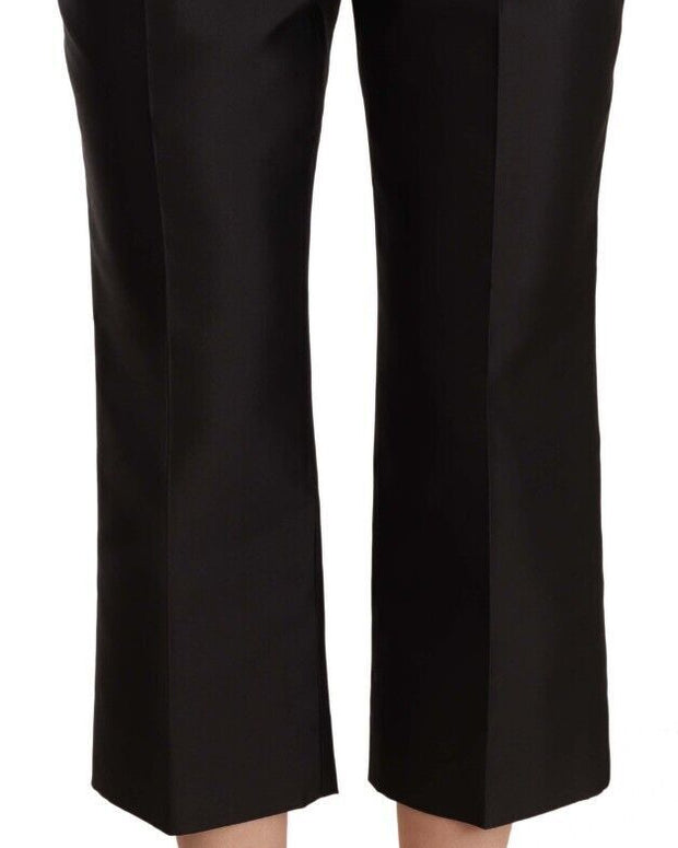 Black 100% Silk Flared Cropped Pants