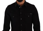 Black Slim Cotton Denim Stretch Shirt