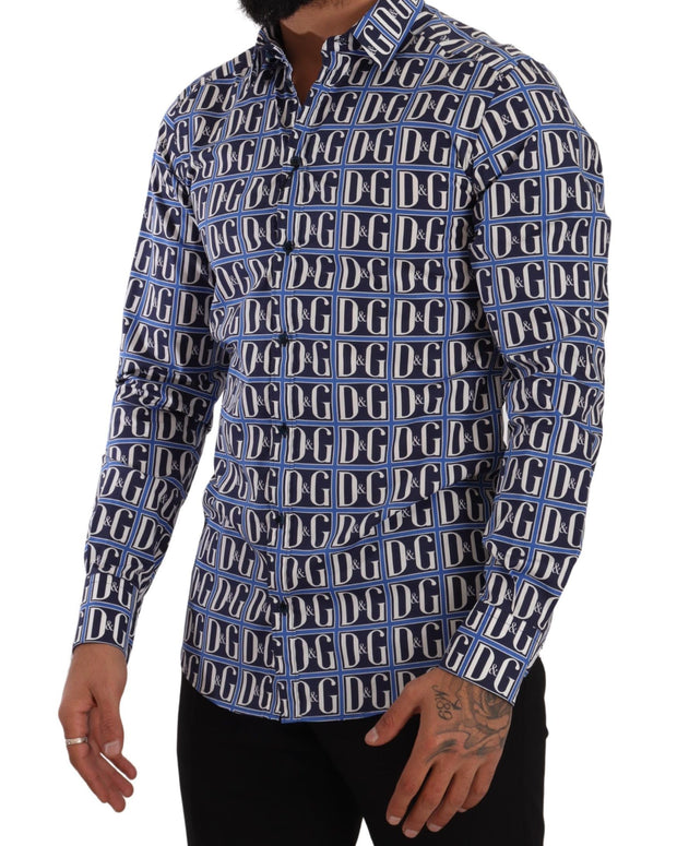 Blue Logo Mania Slim Fit Cotton Shirt