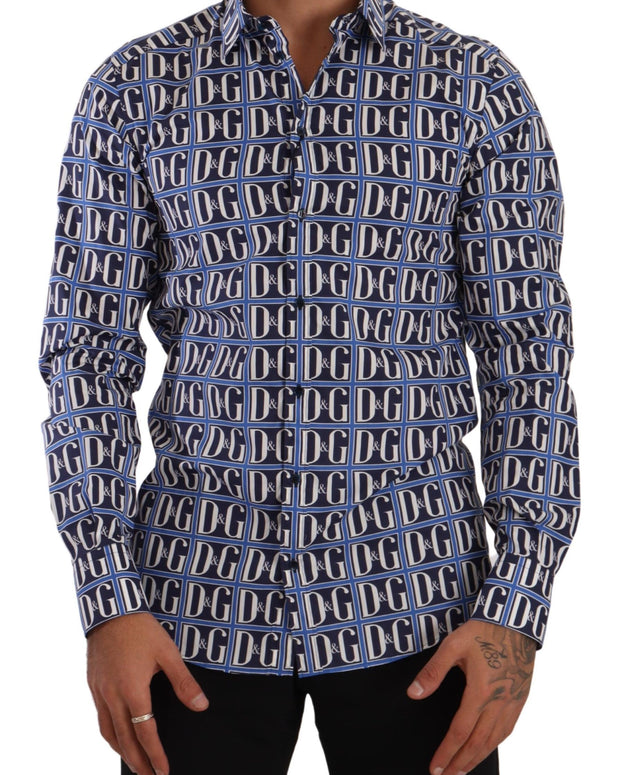 Blue Logo Mania Slim Fit Cotton Shirt