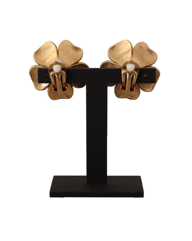 Gold Tone Maxi Faux Pearl Floral Clip-on Jewelry Earrings