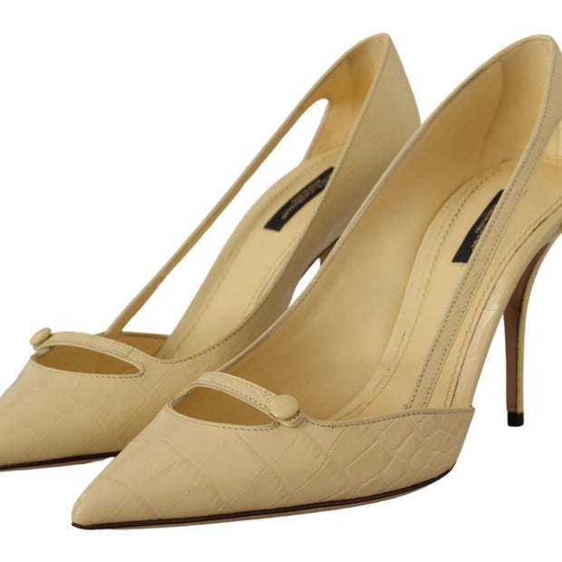 Chic Pointed Toe Leather Pumps in Sunshine Yellow