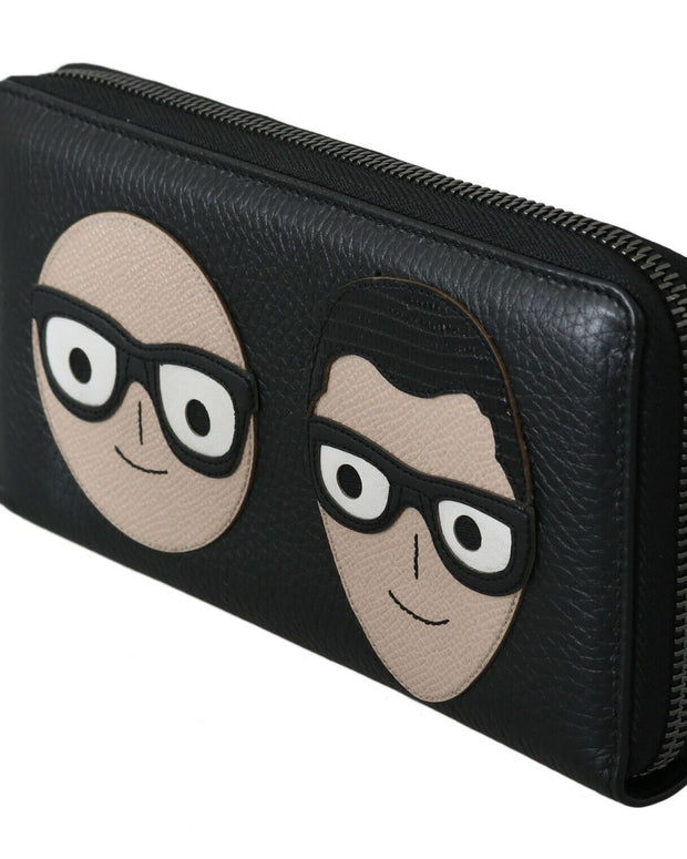 Black Leather #DGFAMILY Zipper Continental Mens Wallet