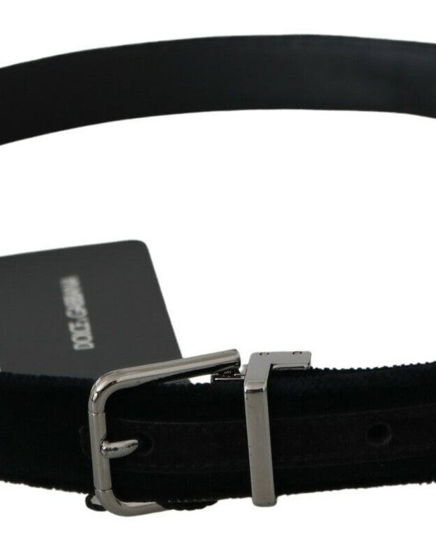 Black Velvet Leather Silver Buckle Belt