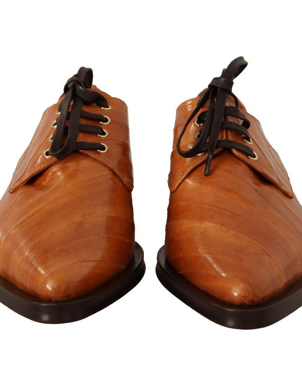 Brown Eel Leather Lace Up Formal Shoes