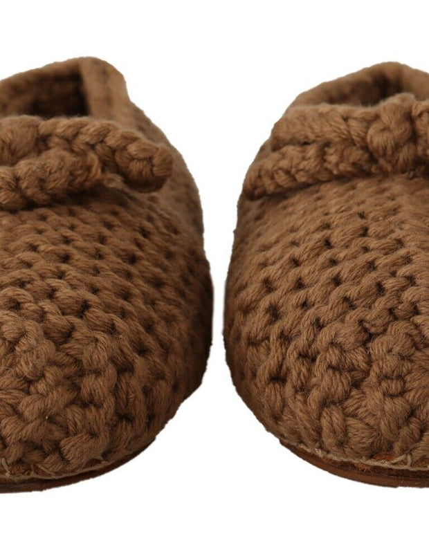Brown Slip On Ballerina Flats Wool Knit Shoes