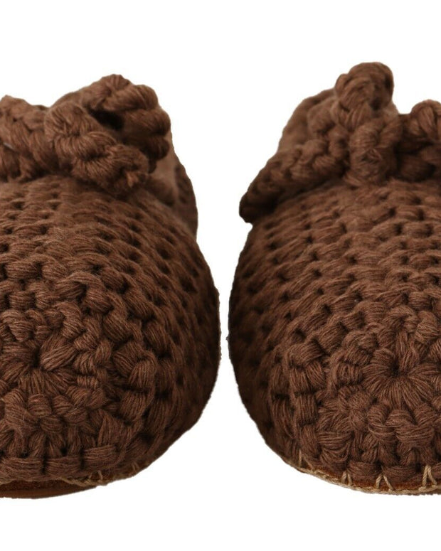 Brown Slip On Ballerina Flats Wool Knit Shoes
