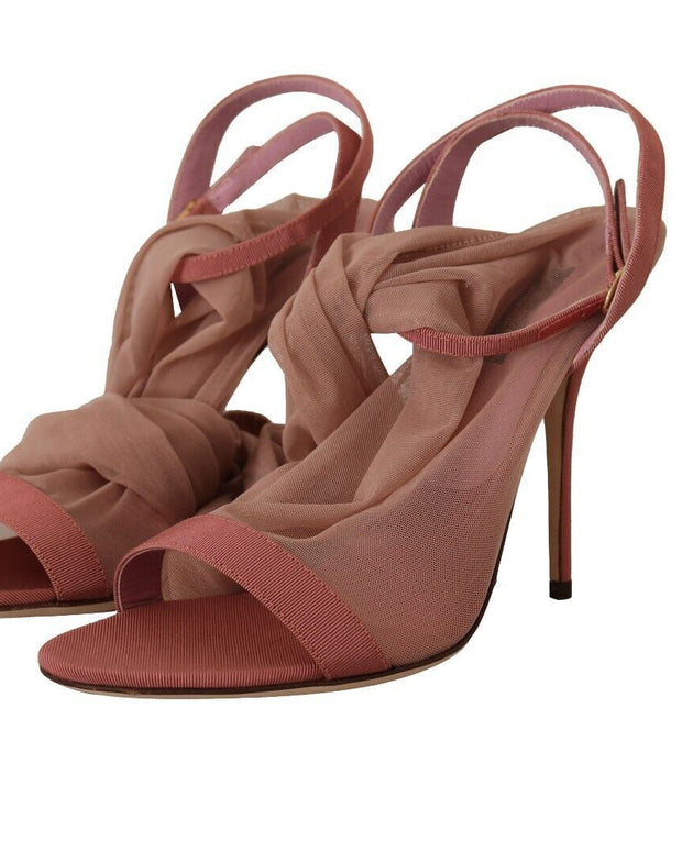 Pink Tulle Stretch Ankle Strap Sandals Shoes