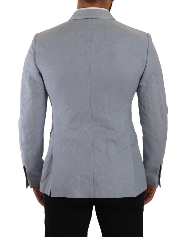 Blue Cotton Linen Slim Fit Jacket Coat Blazer
