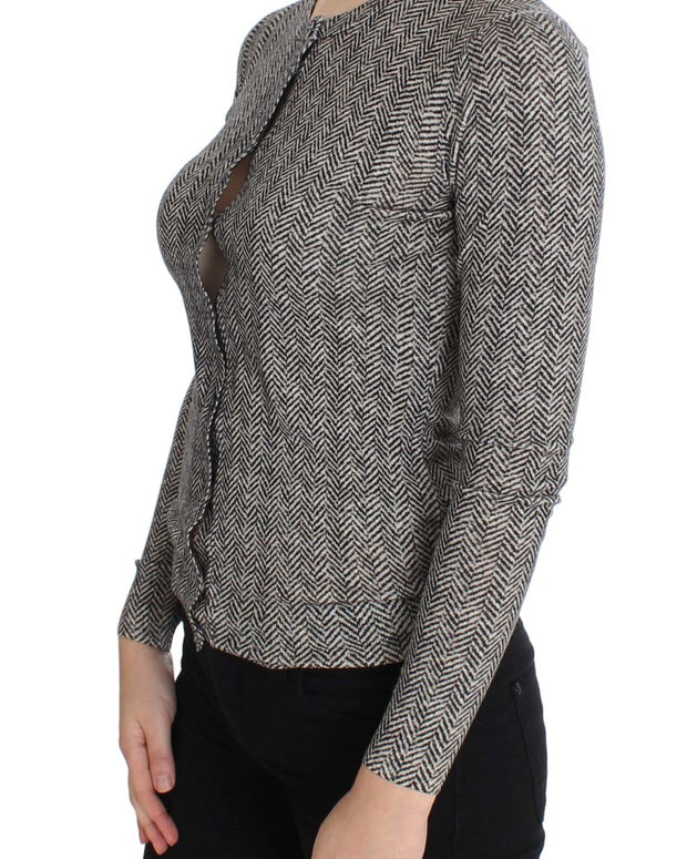 Black White Wool Top Cardigan Sweater