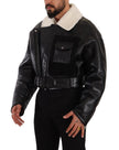Black Leather Shearling Biker Coat Jacket