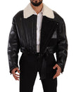 Black Leather Shearling Biker Coat Jacket