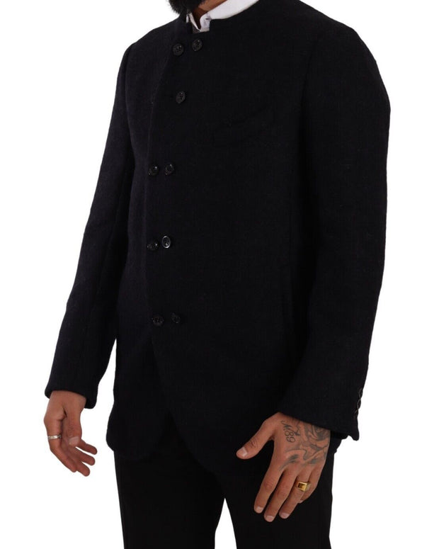 Gray Alpaca Button Down Men Coat Jacket