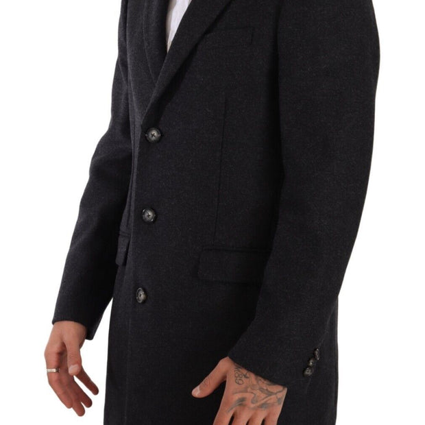 Elegant Dark Grey Woolen Overcoat