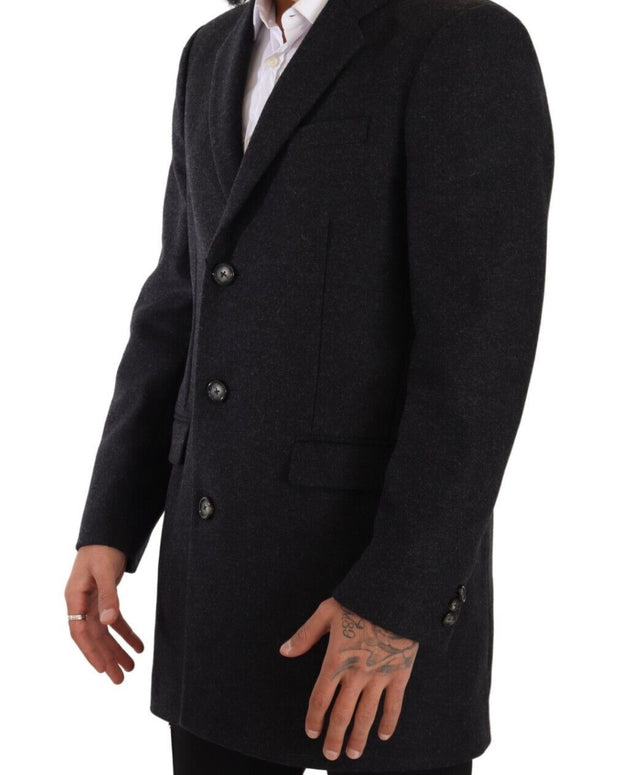 Dark Gray Wool Over Trench Coat Men Jacket