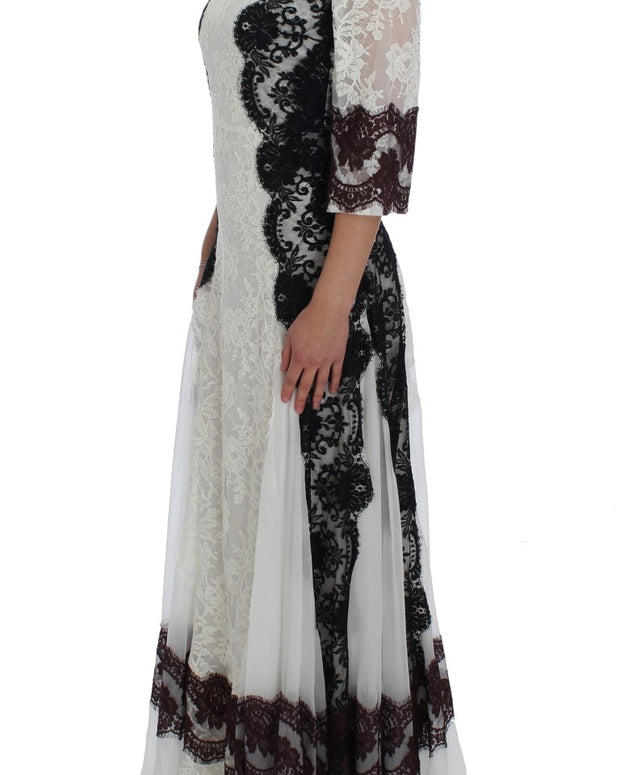 White Floral Lace Full Length Gown Dress
